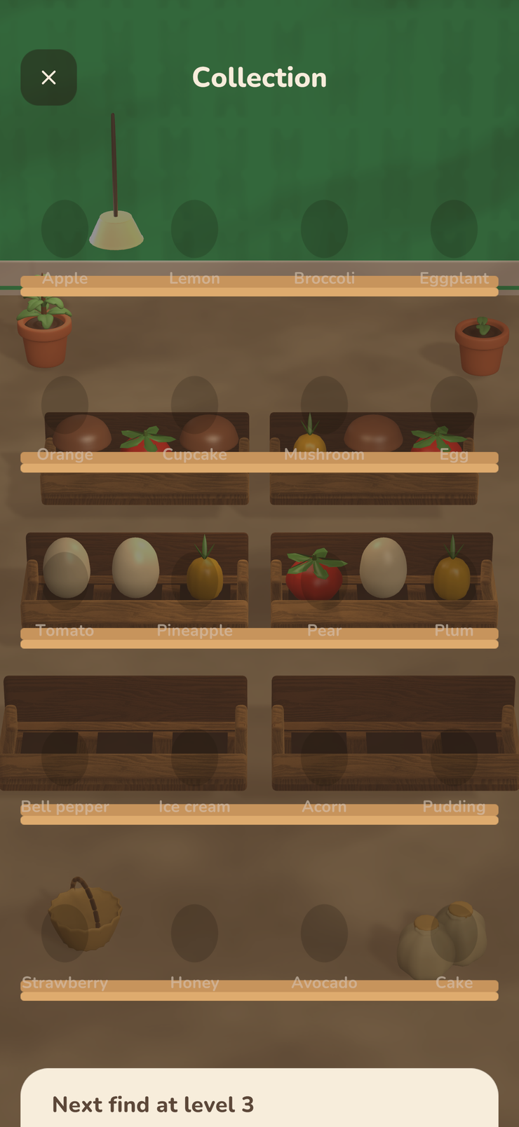 The collection screen filling up with items