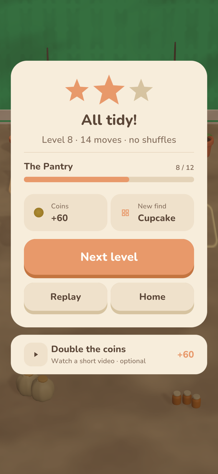 A level finished — stars, coins and a new item found
