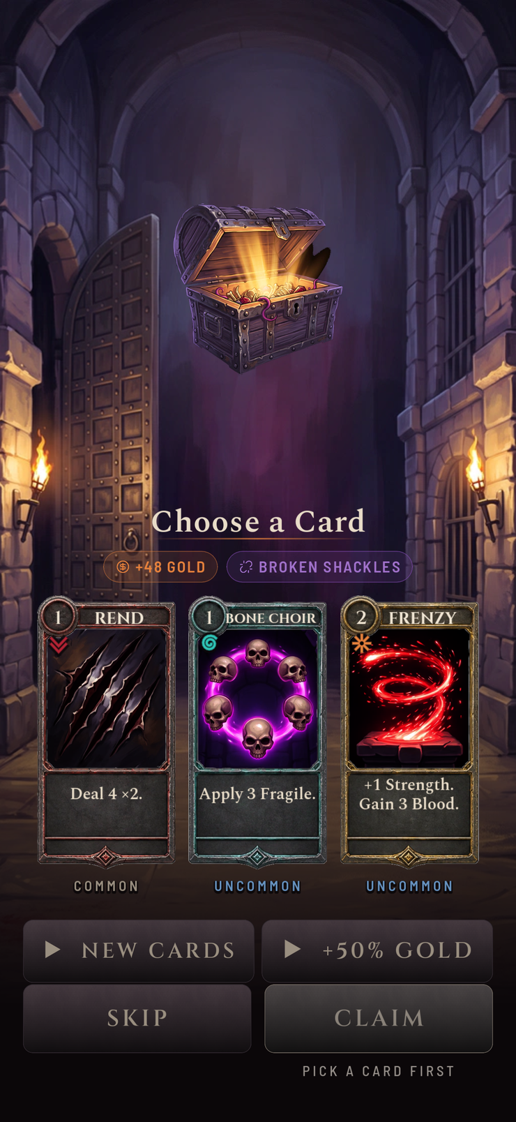 Choosing one of three card rewards