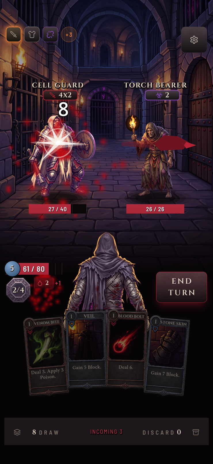 The Last Monster gameplay — a Summon card calling a pack of blood wolves onto a guard