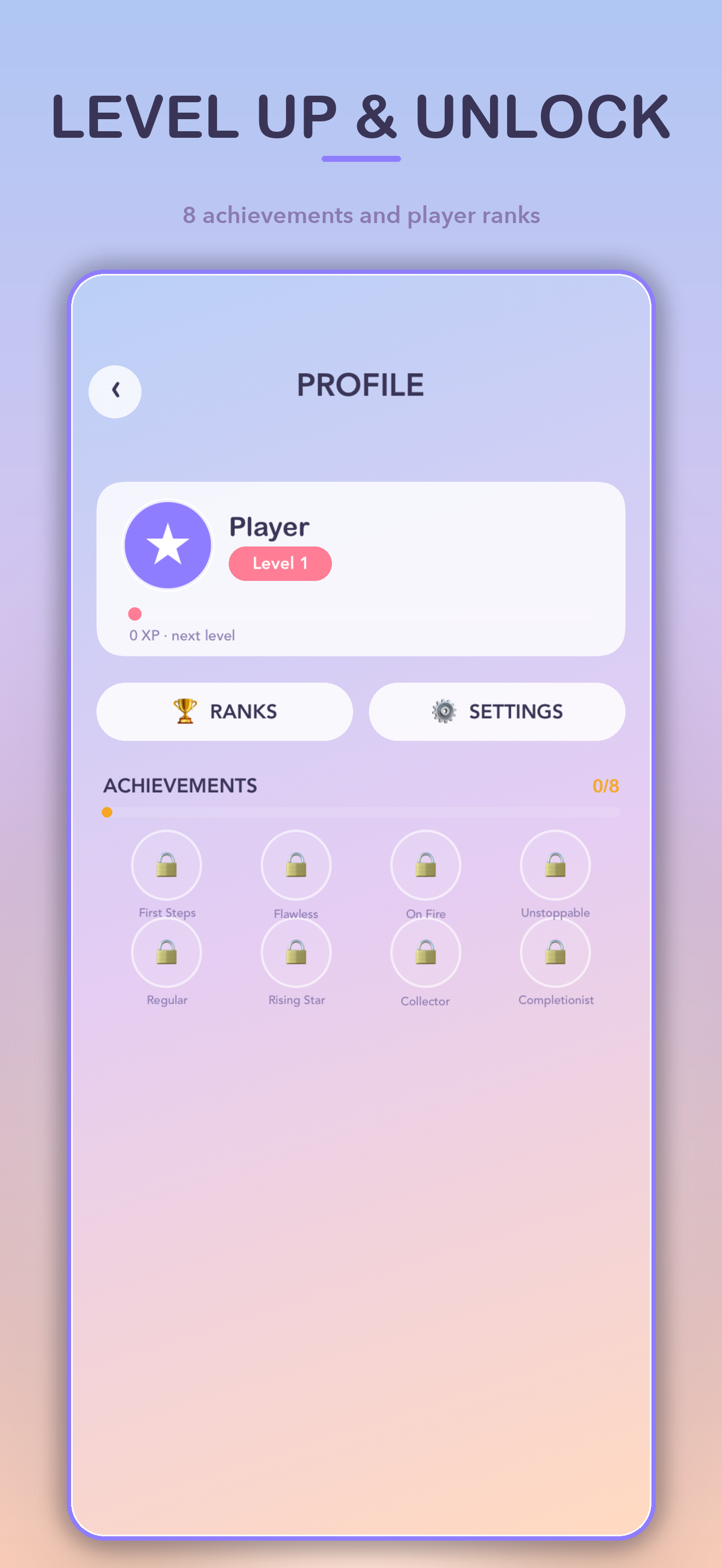 Player profile with achievements and stars