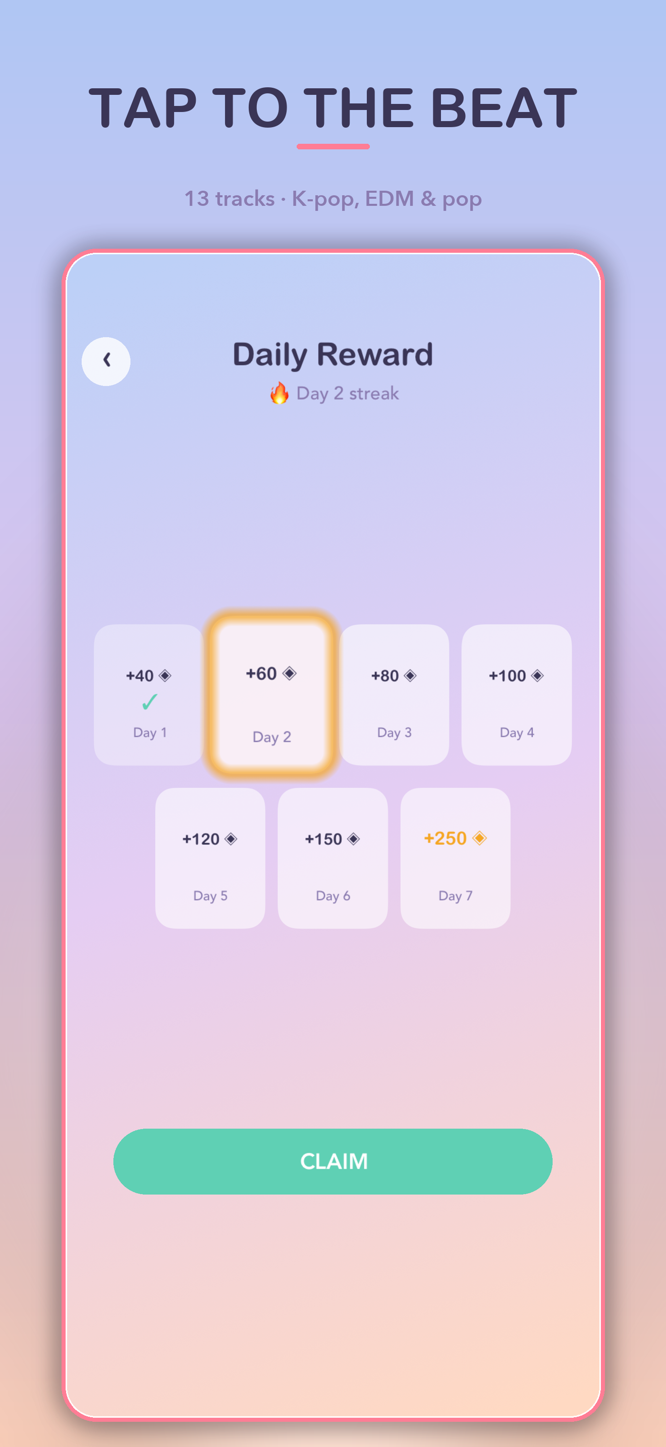 Neon Tile Beats song select screen