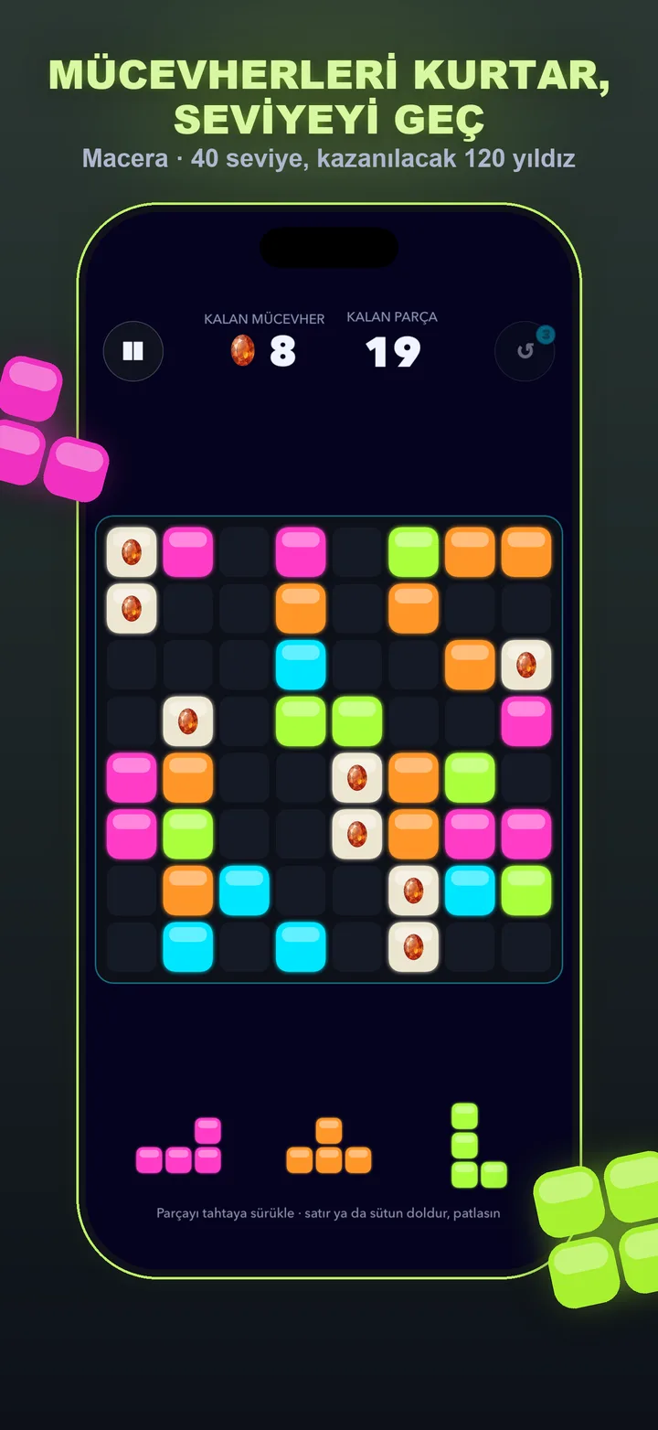 Mücevherleri kurtar, seviyeyi geç — Square Blast