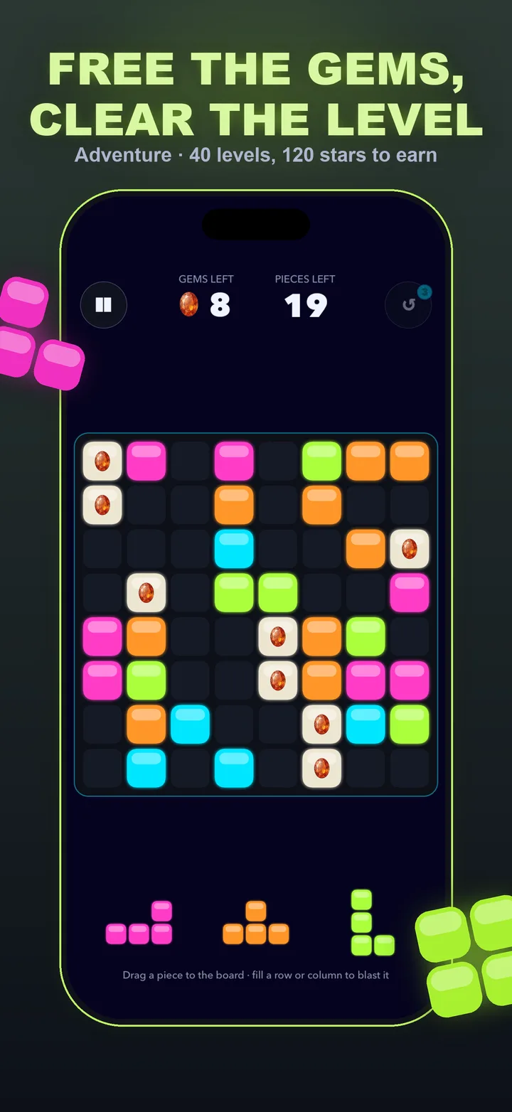 Free the gems, clear the level — Square Blast